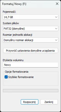 Formatowanie dysku w systemie Windows